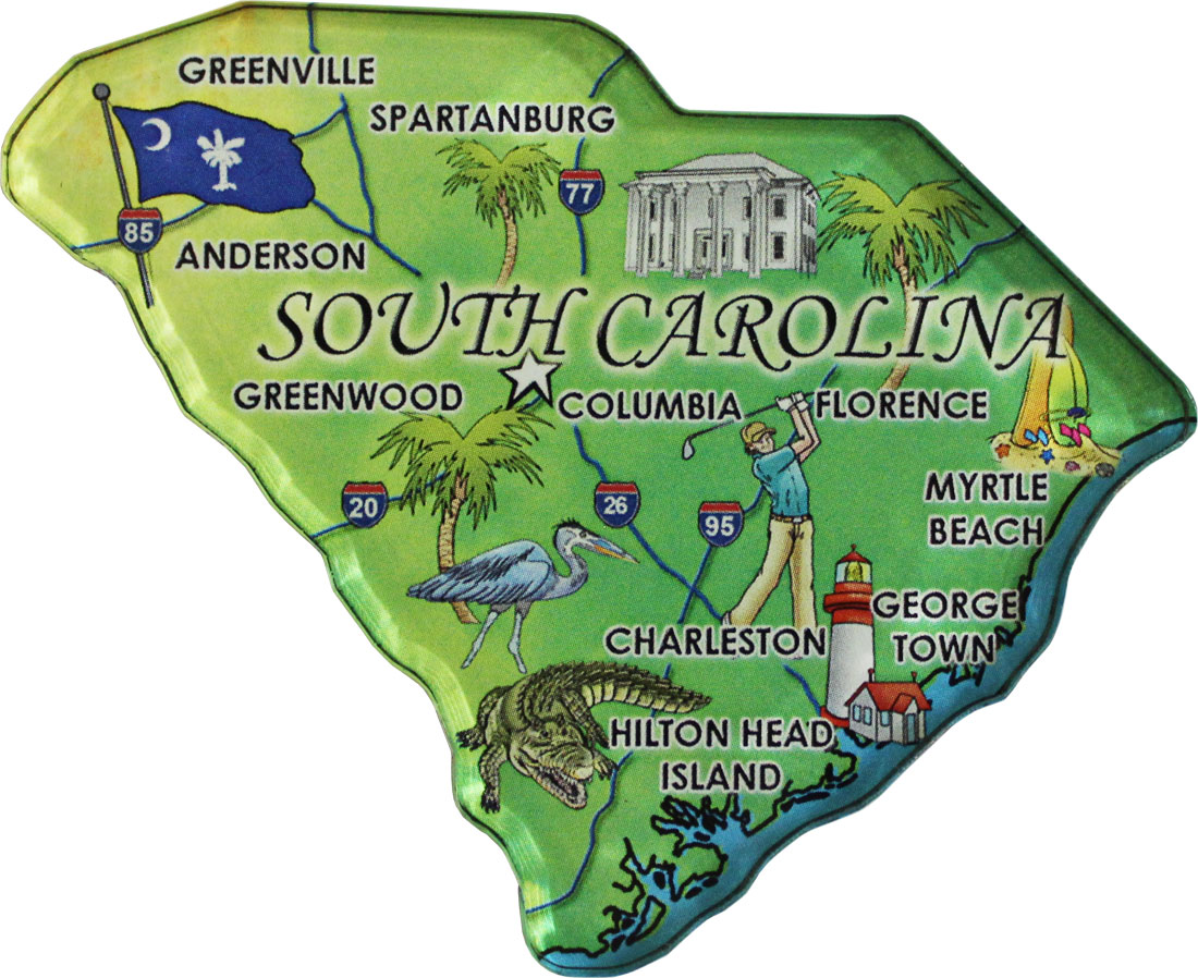 Buy South Carolina Acrylic State Map Magnet Flagline